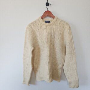Vintage Pendleton Ivory Fisherman Knit Wool Sweater Ivory Cableknit Medium
